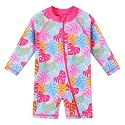 HUAANIUE Toddler Girl Swimsuit Long Sleeve UPF50+ Sun Protection 0-6T