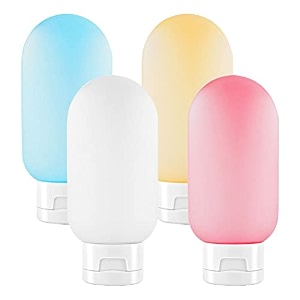 huajiao 4pcs travel bottle set empty refillable squeezable containers plastic leak proof squeeze bottles for travel toiletries shampoo 60ml 4 colors multi-colored