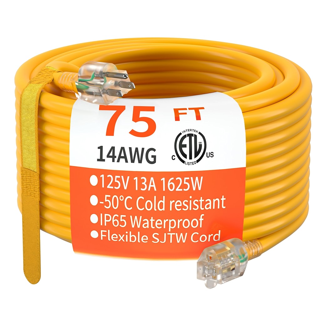 HUANCHAIN 14 Gauge Heavy Duty Outdoor Extension Cord 75 FT Waterproof ...