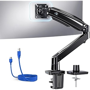 huanuo monitor mount stand - long single arm gas spring monitor desk mount for 22 to 35 inch computer screens height adjustable vesa bracket with clamp or grommet mounting base - holds 66 to 198 lbs
