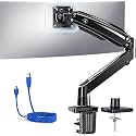 HUANUO Monitor Mount Stand - Long Single Arm Gas Spring Monitor Desk Mount for 22 to 35 Inch Computer Screens Height Adjustable VESA Bracket with Clamp or Grommet Mounting Base - Holds 6.6 to 19.8 lbs