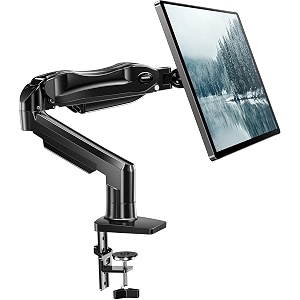 huanuo single monitor mount - articulating gas spring monitor arm adjustable vesa mount desk stand with clamp and grommet base - fits 17 to 27 inch lcd computer monitors 44 to 143lbs