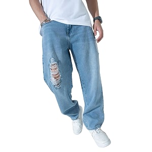 Hubberholme Mens Knee Distressed Loose Fit Jeans