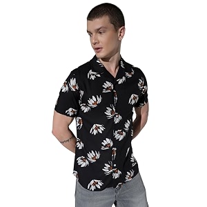Hubberholme Mens Rayon Relaxed Fit Printed Half