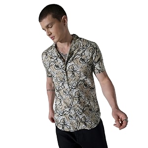 Hubberholme Mens Rayon Relaxed Fit Printed Half