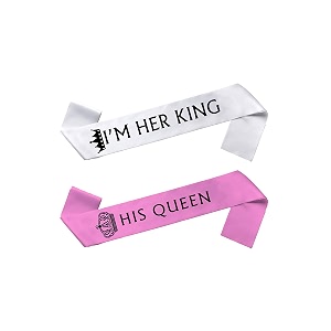 i m her kinghis queen sash for party decoration combo pack king and queen sash white amp pink