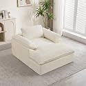 HUBSON 57" Boneless Chaise Lounge Chair Indoor, Comfy Deep Seat Sleeper Lounge Couch, Upholstered Chenille Cloud Chairs for Living Room, Bedroom, Apartment, No Assembly Required, Beige