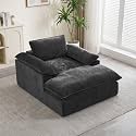 HUBSON 57" Boneless Chaise Lounge Chair Indoor, Comfy Deep Seat Sleeper Lounge Couch, Upholstered Chenille Cloud Chairs for Living Room, Bedroom, Apartment, No Assembly Required, Dark Grey