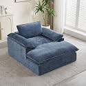 HUBSON 57" Boneless Chaise Lounge Chair Indoor, Comfy Deep Seat Sleeper Lounge Couch, Upholstered Chenille Cloud Chairs for Living Room, Bedroom, Apartment, No Assembly Required, Blue
