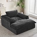 HUBSON 69" Oversized Boneless Chaise Lounge Chair Indoor, Comfy Deep Seat Sleeper Lounge Couch, Upholstered Chenille Cloud Chairs for Living Room, Bedroom, No Assembly Required, Dark Grey