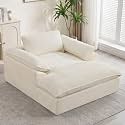 HUBSON 69" Oversized Boneless Chaise Lounge Chair Indoor, Comfy Deep Seat Sleeper Lounge Couch, Upholstered Chenille Cloud Chairs for Living Room, Bedroom, Apartment, No Assembly Required, Beige