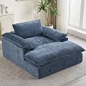 HUBSON 69" Oversized Boneless Chaise Lounge Chair Indoor, Comfy Deep Seat Sleeper Lounge Couch, Upholstered Chenille Cloud Chairs for Living Room, Bedroom, Apartment, No Assembly Required, Blue