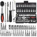 HUBTURE 46 in 1 Heavy Duty 1/4" Combinational Ratchet Socket Wrench Spanner 46 Pieces Chrome Vanadium Hand Tool Kit Set For Repairing Work, DIY, Auto Repairs Car & Bike