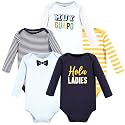 Hudson Baby baby-boys Cotton Long-sleeve Bodysuits 5-pack