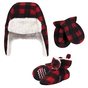 hudson baby girls39 trapper hat mitten and bootie set