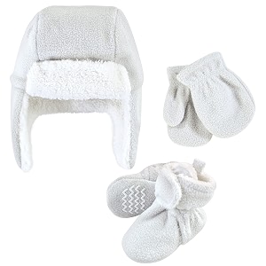 hudson baby girls39 trapper hat mitten and bootie set