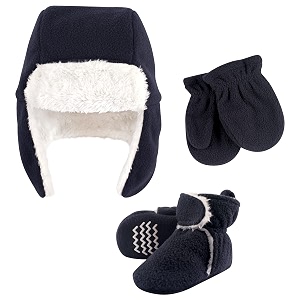 hudson baby girls39 trapper hat mitten and bootie set