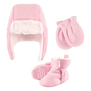 hudson baby girls39 trapper hat mitten and bootie set