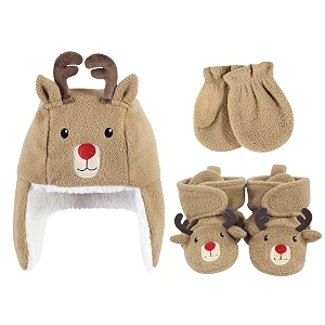 hudson baby girls39 trapper hat mitten and bootie set