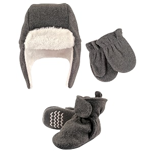 hudson baby girls39 trapper hat mitten and bootie set