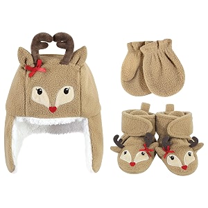 hudson baby girls39 trapper hat mitten and bootie set