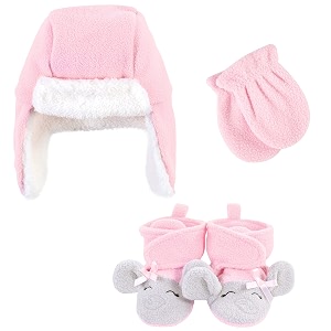 hudson baby girls39 trapper hat mitten and bootie set