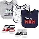 Hudson Baby Unisex Baby Cotton Bib and Sock Set, Love Mom, One Size
