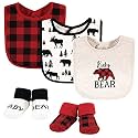 Hudson Baby Unisex Baby Cotton Bib and Sock Set, Baby Bear Plaid, One Size