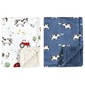Hudson Baby Unisex Baby Plush Mink and Sherpa Blanket, Boy Farm Animals, One Size
