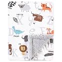 Hudson Baby Unisex Baby Plush Mink and Sherpa Blanket, Alphabet Animals, One Size