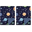 Hudson Baby Unisex Baby Plush Mink and Sherpa Blanket, Solar System, One Size (Pack of 2)