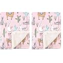 Hudson Baby Unisex Baby Plush Mink and Sherpa Blanket, Llama, One Size (Pack of 2)