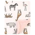 Hudson Baby Unisex Baby Plush Mink and Sherpa Blanket, Modern Pink Safari, One Size