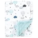 Hudson Baby Unisex Baby Plush Mink and Sherpa Blanket, Hot Air Baloon, One Size