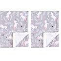 Hudson Baby Unisex Baby Plush Mink and Sherpa Blanket, Whimsical Unicorn, One Size (Pack of 2)