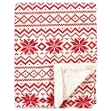 Hudson Baby Unisex Baby Plush Mink and Sherpa Blanket, Red Fair Isle, One Size