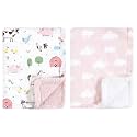 Hudson Baby Unisex Baby Plush Mink and Sherpa Blanket, Girl Farm Animals, One Size