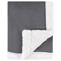 Hudson Baby Unisex Baby Plush Mink and Sherpa Blanket, Charcoal White, One Size