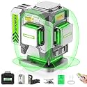 Huepar Pro Laser Level, 3x360° Self Leveling Green Tiling Level Laser Tool, 3D Cross Line Laser Level Tool, High Accuracy Floor Laser with Rechargeable Battery, Remote Control &amp; Hard Carrying Case