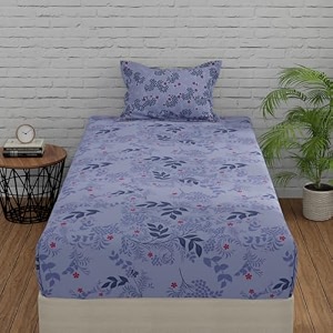 huesland by ahmedabad cotton 144 tc bedsheet single bed cotton with 1 pillow cover  botanical bliss  light purple blue amp grey