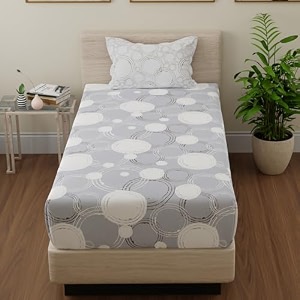 huesland by ahmedabad cotton 144 tc single bedsheet pure cotton with 1 pillow cover  sphere  grey amp off white