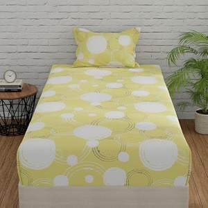 huesland by ahmedabad cotton 144 tc bedsheets cotton single bed with 1 pillow cover  yellow  sphere