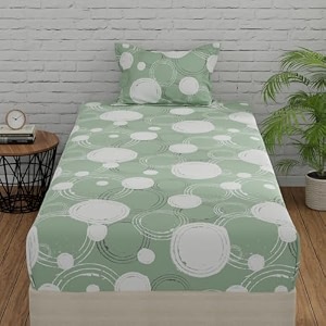 huesland by ahmedabad cotton 144 tc single bed sheet pure cotton with 1 pillow cover  green  sphere