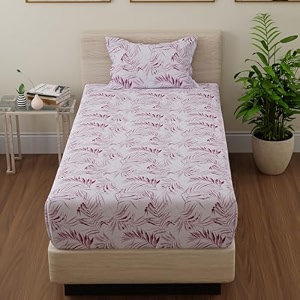 huesland by ahmedabad cotton 144 tc bedsheet for single bed cotton with 1 pillow cover  rosewood maroon amp white