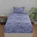 Huesland by Ahmedabad Cotton 144 TC Bedsheet Single Bed Cotton with 1 Pillow Cover | Botanical Bliss | Light Purple, Blue &amp; Grey