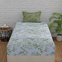 HUESLAND by Ahmedabad Cotton 144 TC Single Bedsheets Cotton with 1 Pillow Cover | Botanical Bliss | White &amp; Green