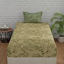 Huesland by Ahmedabad Cotton 144 TC Single Bedsheets Cotton with 1 Pillow Cover | Botanical Bliss | Vanilla &amp; Green