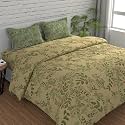 Huesland by Ahmedabad Cotton 144 TC Bedsheet for Double Bed King Size with 2 Pillow Covers | Botanical Bliss | 108 x 108 inches | Vanilla &amp; Green
