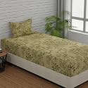 Huesland by Ahmedabad Cotton 144 TC Cotton Bed Sheet for Single Bed with 1 Pillow Cover | Vanilla, Green &amp; Pink | Botanical Bliss