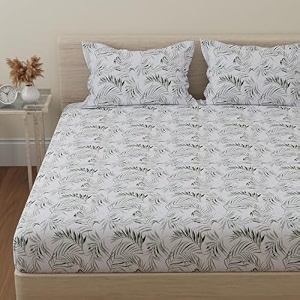 huesland by ahmedabad cotton 144 tc cotton bedsheet for king size bed with 2 pillow covers  forest green amp white